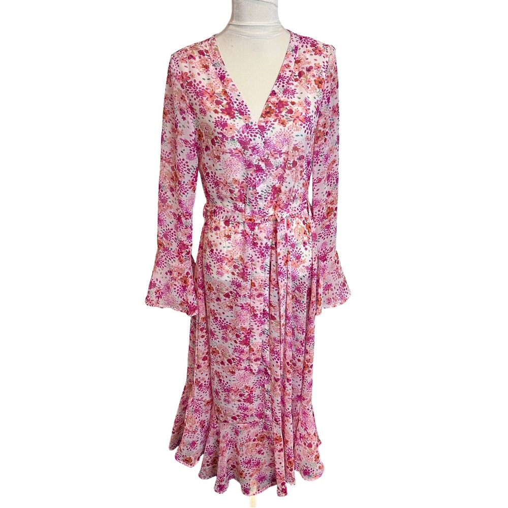 NWT America & Beyond Floral Open Front  Cover Up Maxi L